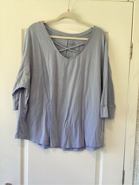 Boutique Plus Relaxed Light Lavender V-Neck Crisscross Women's Blouse 2XL EUC